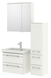 Badezimmermöbel-Set in Weiß mit Spiegelschrank, Waschbeckenunterschrank und hohem Schrank, Frontalansicht