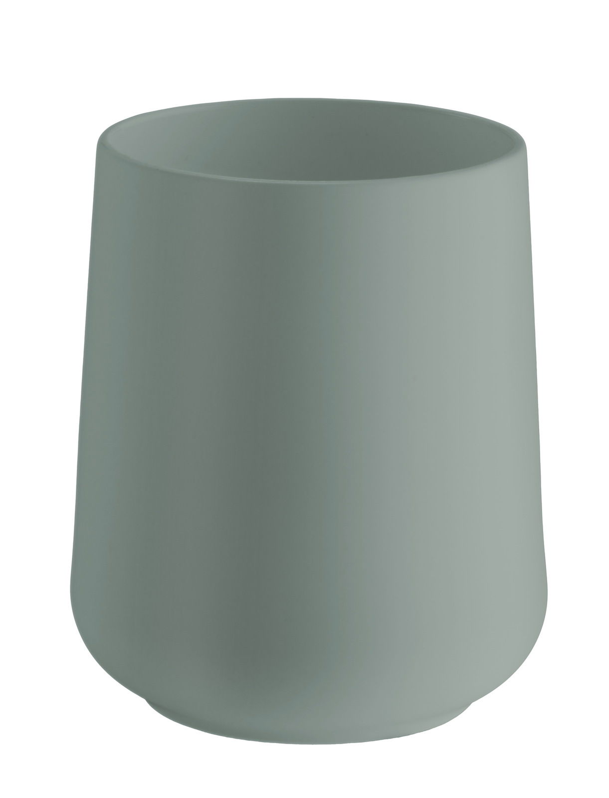 Beslagsboden Zahnputzbecher Grauer Zahnputzbecher aus Kunststoff, zylindrische Form, seitliche Perspektive