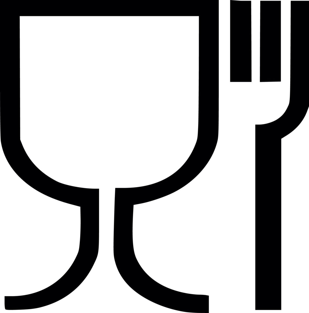 Symbol eines Weinglases mit Gabel, Vorderansicht