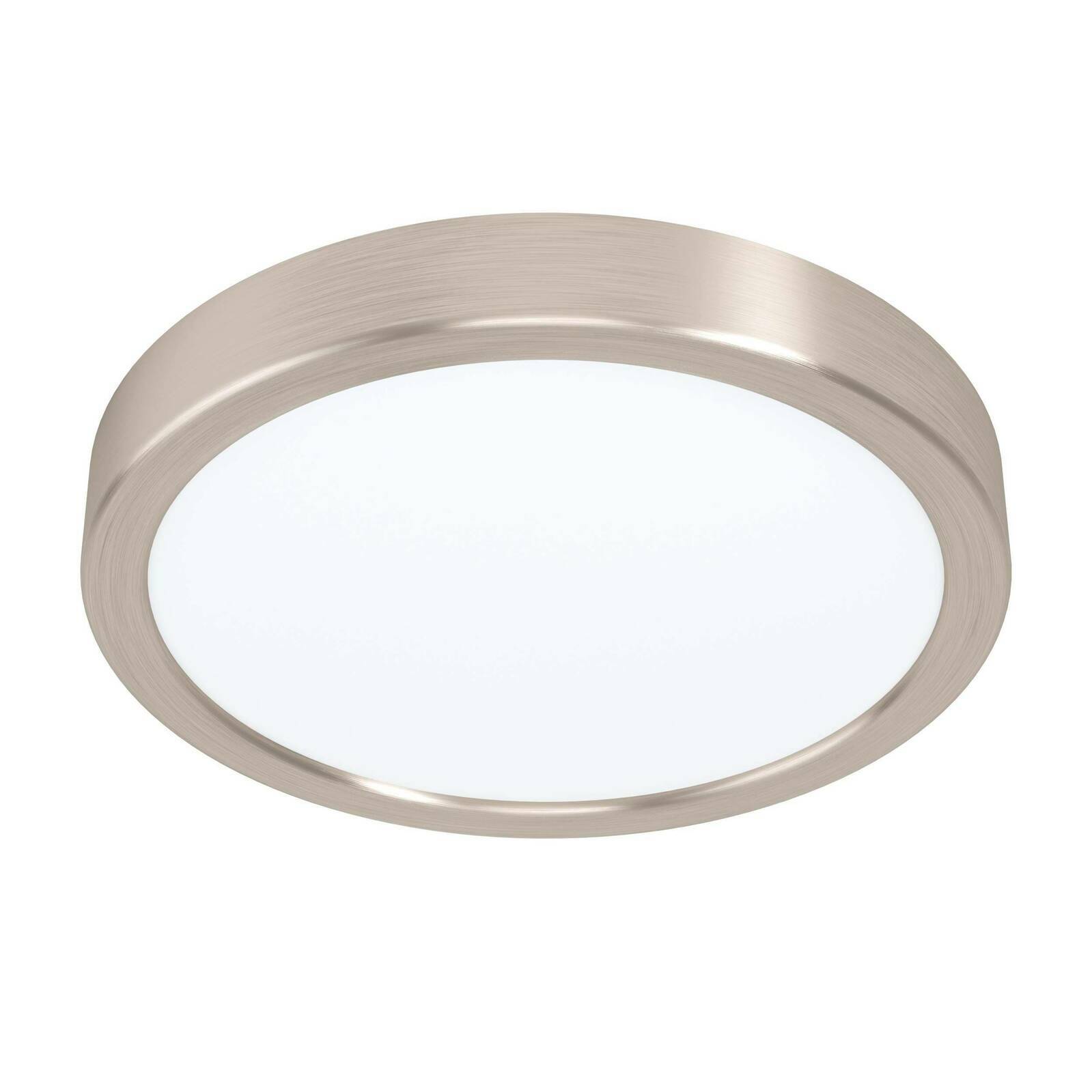 Runde LED Deckenleuchte Fueva 5 in gebürstetem Metall, seitliche Perspektive