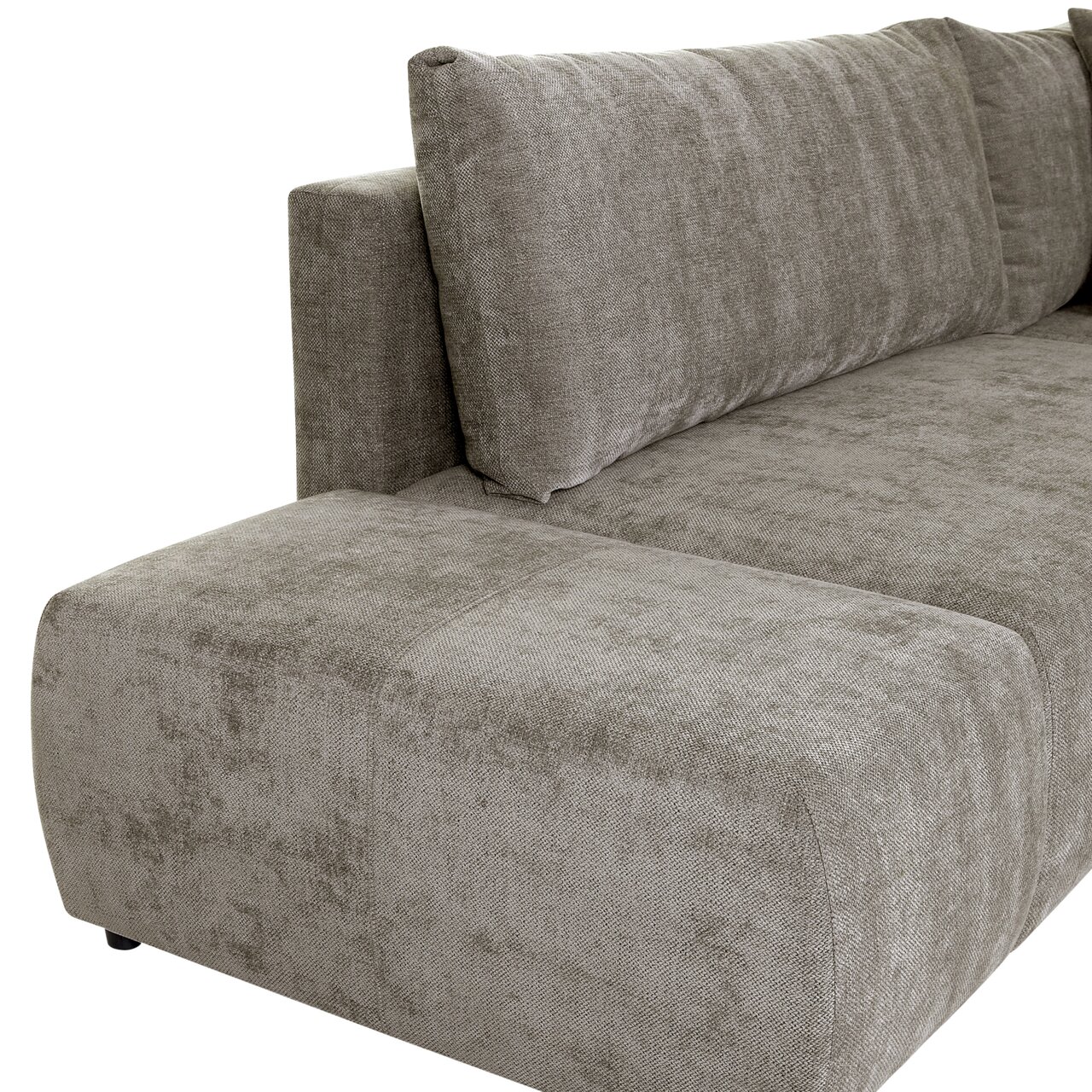 Graues Ecksofa SORIA mit runden Ecken, seitliche Perspektive