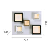 LED-Deckenleuchte mit fünf quadratischen Lichtelementen in verschiedenen Farben, Draufsicht