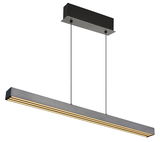 Moderne Hängeleuchte ETHAN von Globo Lighting in seitlicher Perspektive, mit rechteckigem, metallischem Design und warmweißen LED-Streifen.