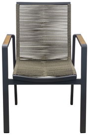 Moderner Stapelsessel mit Seilgeflecht und Armlehnen aus Holz, Frontalansicht