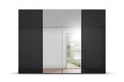 Schwebetürenschrank in Schwarz mit mittlerer Spiegeltür, Frontalansicht