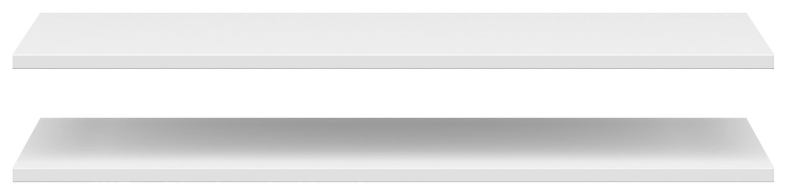 Zwei weiße Einlegeböden in einer frontalen Ansicht, schwebend übereinander.