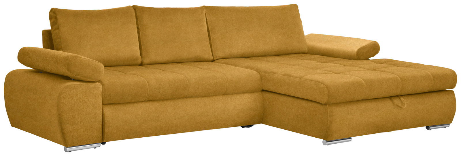 Gelbes Ecksofa mit Ottomane rechts, Vorderansicht