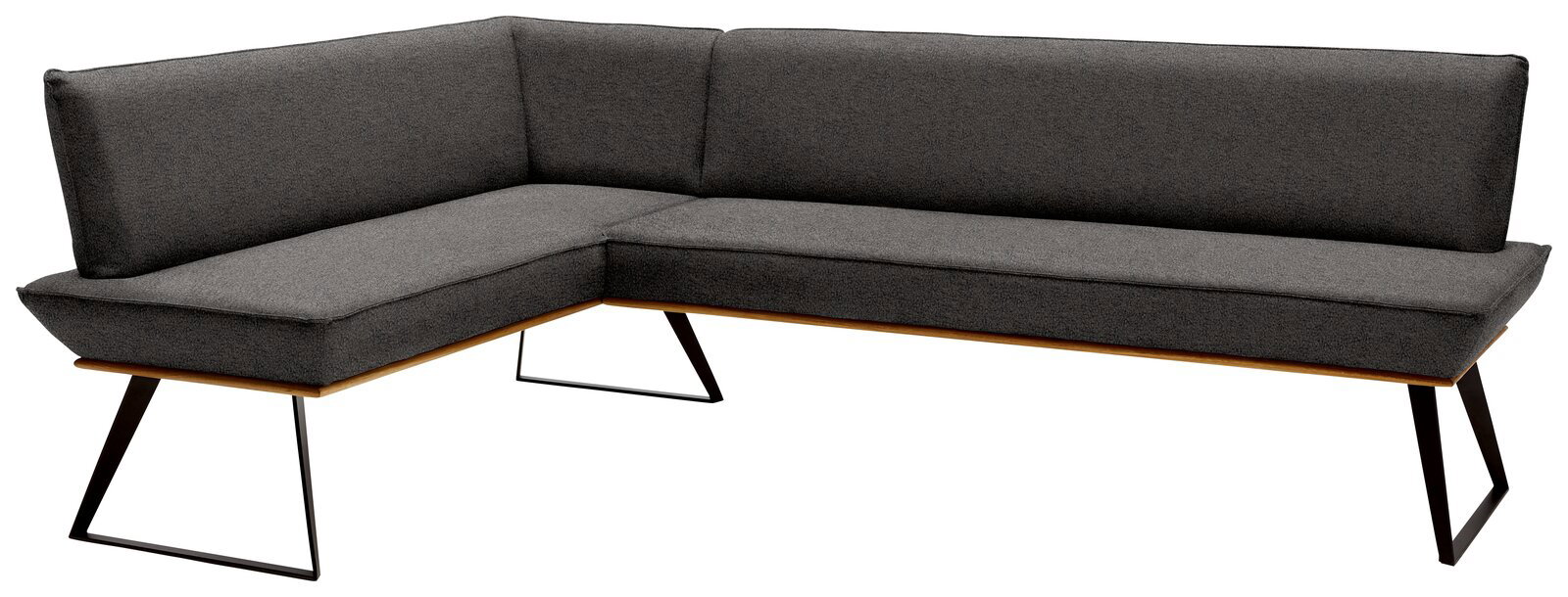 Voleo Eckbank MALIBU Graue Eckbank mit modernem Design, Metallbeinen und einer L-Form, Perspektive von vorne links