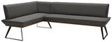 Graue Eckbank mit modernem Design, Metallbeinen und einer L-Form, Perspektive von vorne links