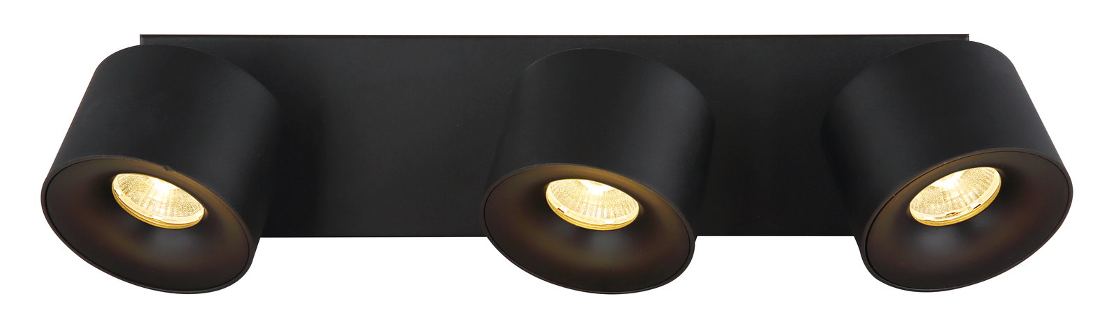 Schwarzer LED Strahler mit drei verstellbaren Leuchten, Ansicht von vorne