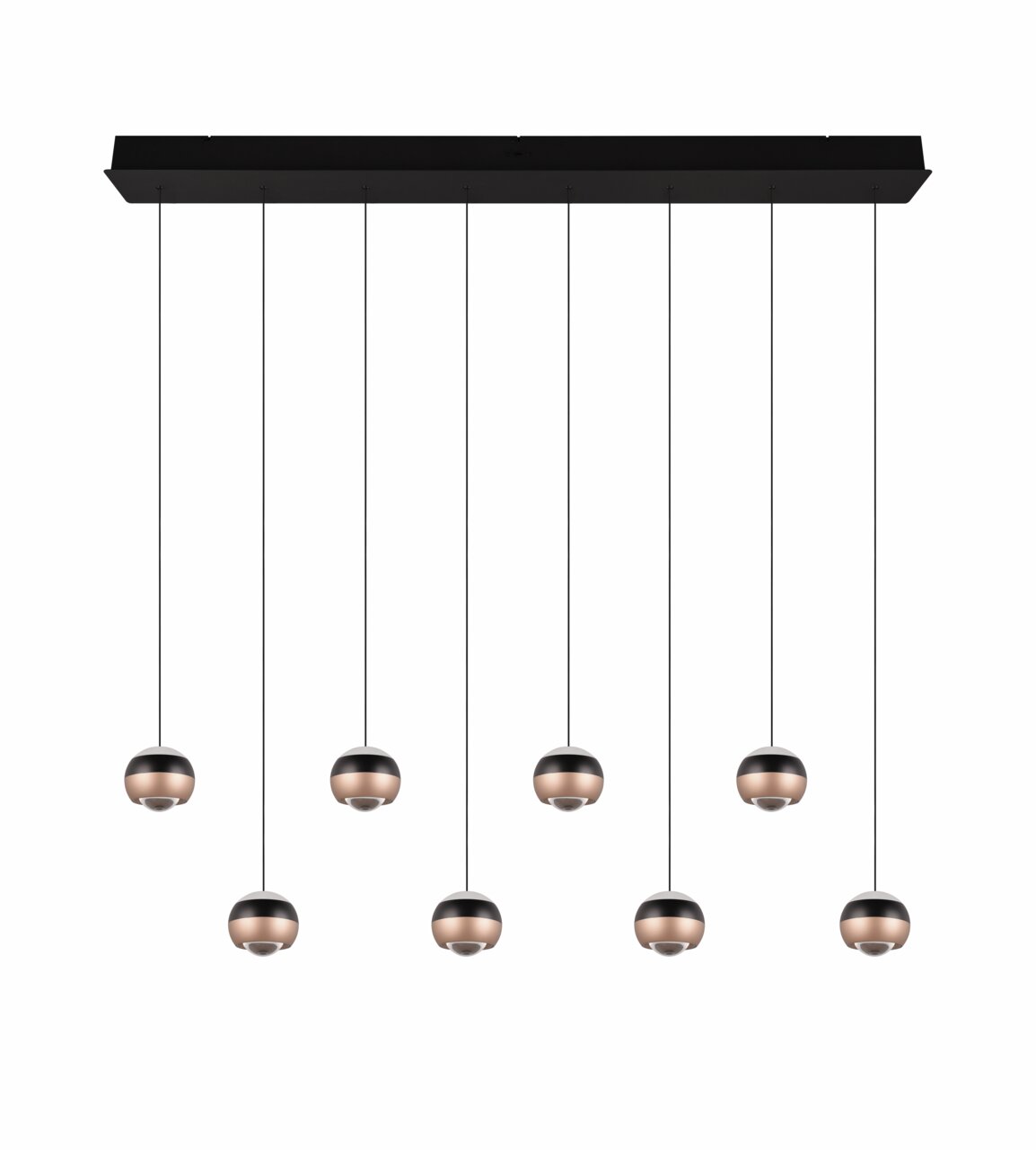 TRIO SELECT Pendelleuchte ORBIT Moderne Pendelleuchte Orbit mit acht kugelförmigen Lampen, schwarze Aufhängung, frontale Ansicht