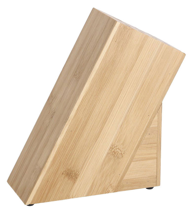 Schrägansicht eines Messerblocks aus Holz mit natürlicher Maserung.