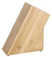 Schrägansicht eines Messerblocks aus Holz mit natürlicher Maserung.