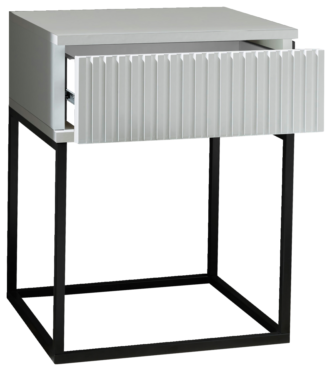 Moderne Nachtkommode mit offenem Schubladendesign, frontal betrachtet