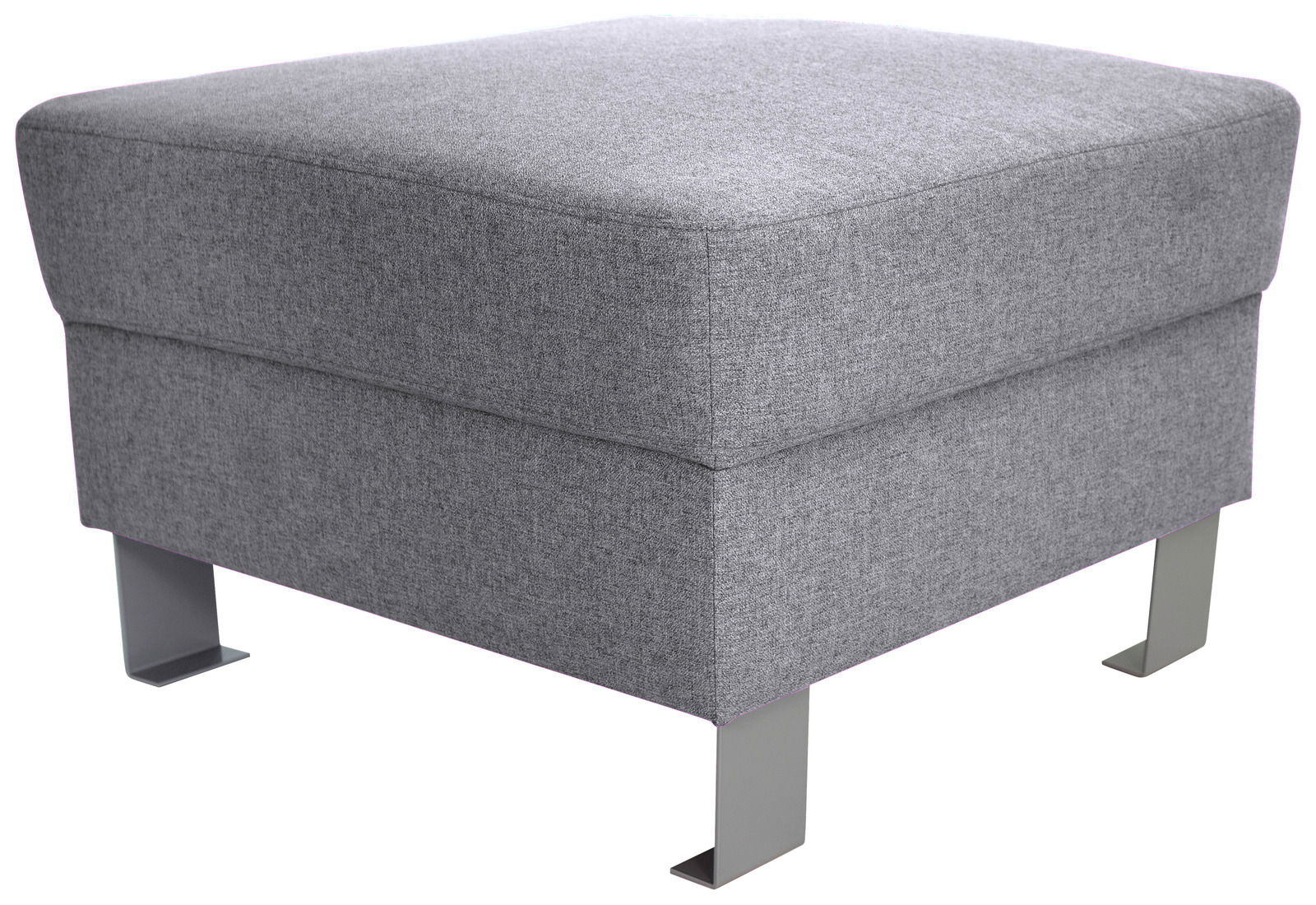 Grauer Hocker mit Metallbeinen, seitliche Perspektive