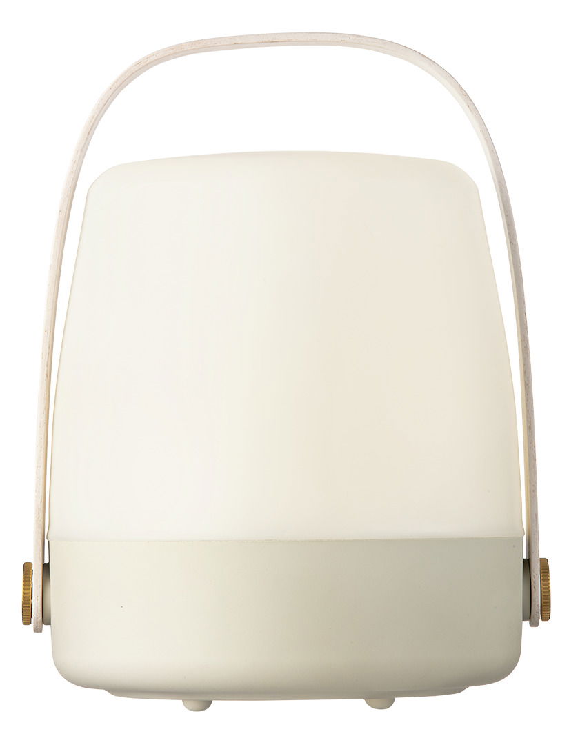 Frontansicht einer tragbaren, weißen Lampe mit Griff, Modell Lite-up Sand 2.0.