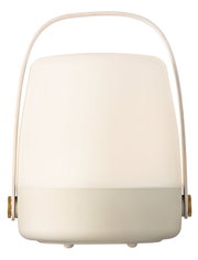 Frontansicht einer tragbaren, weißen Lampe mit Griff, Modell Lite-up Sand 2.0.