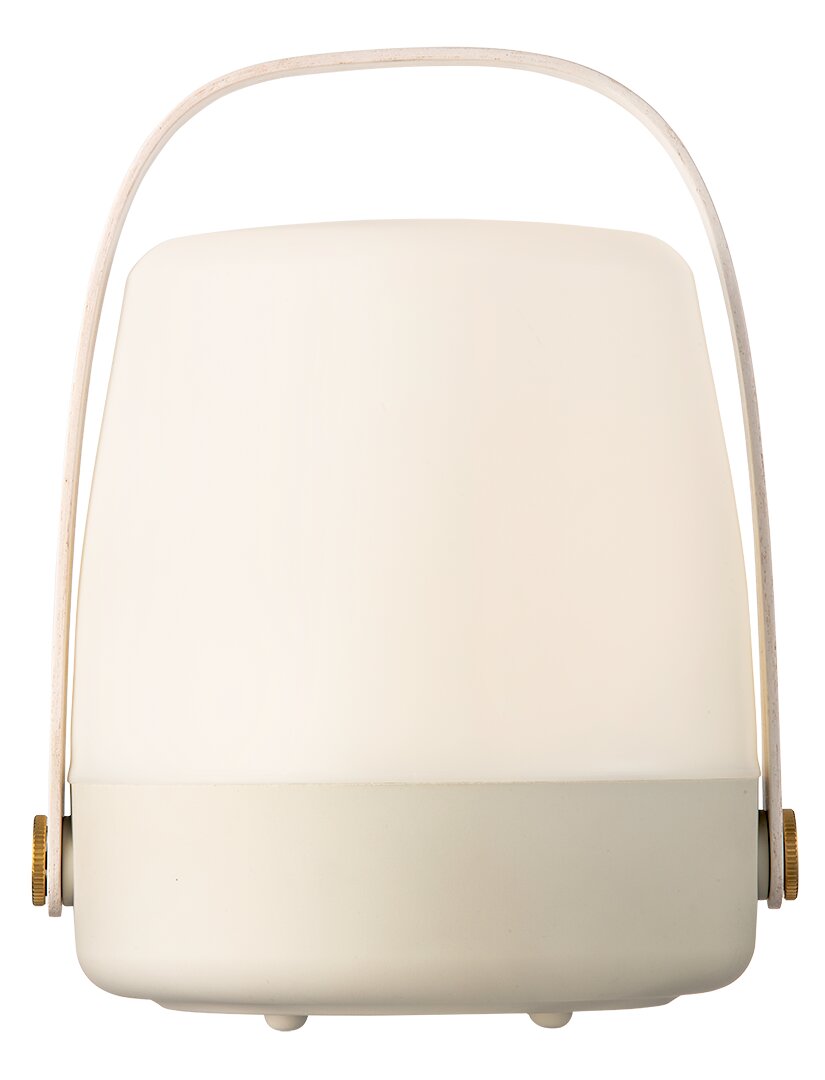 Frontansicht einer tragbaren, weißen Lampe mit Griff, Modell Lite-up Sand 2.0.
