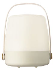 Frontansicht einer tragbaren, weißen Lampe mit Griff, Modell Lite-up Sand 2.0.