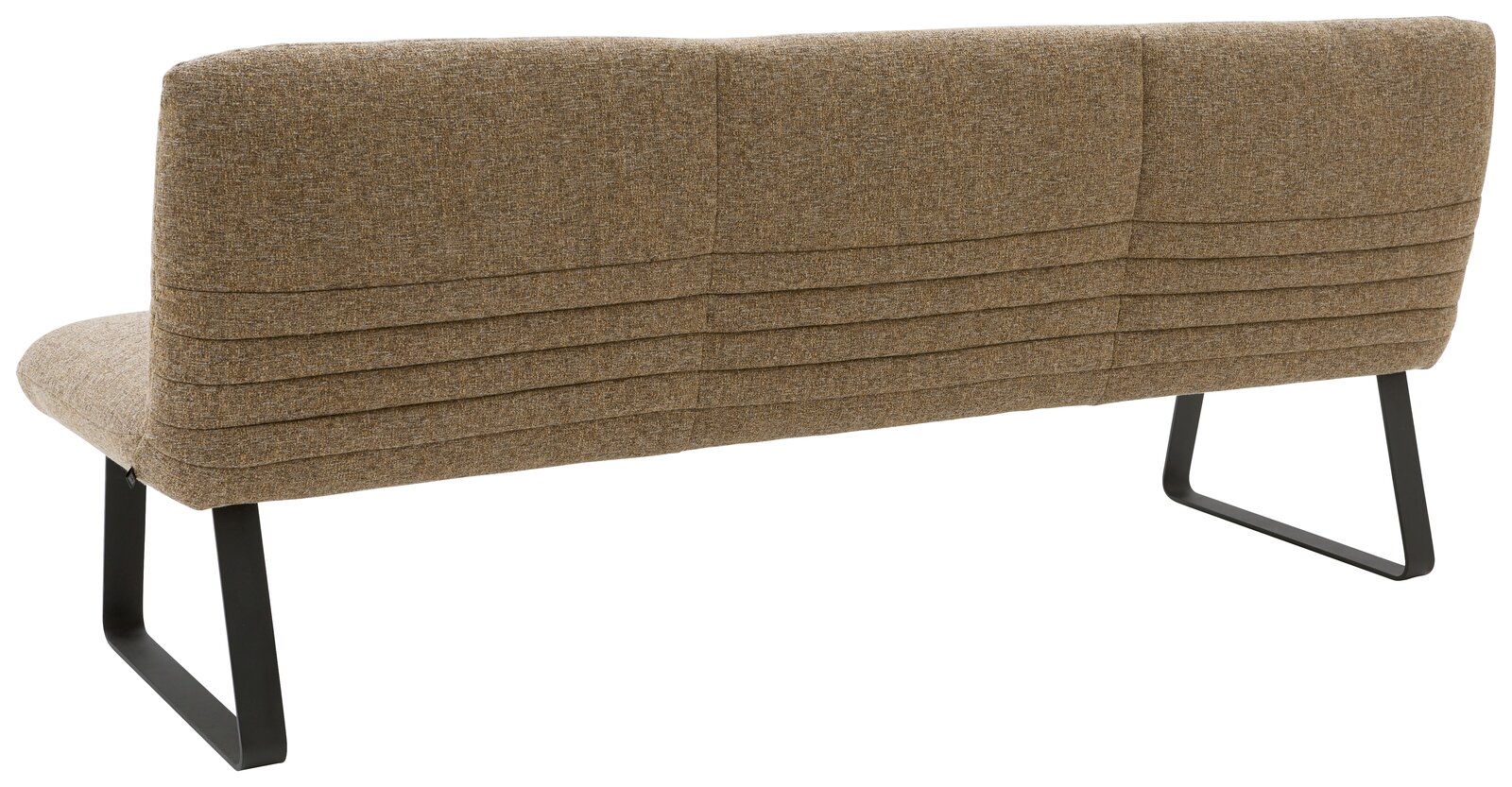 Rückansicht einer braunen Sitzbank mit Metallbeinen, 191 cm lang.