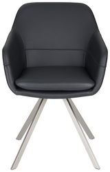 Moderner schwarzer Sessel mit Metallbeinen, Frontalansicht