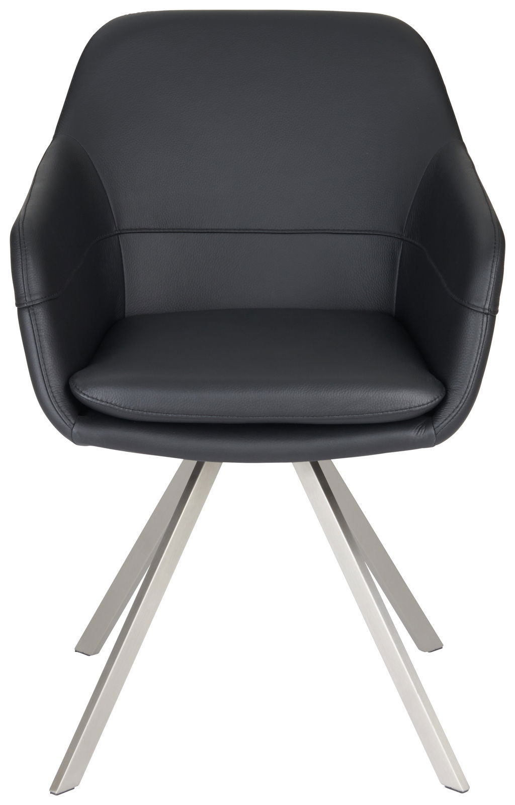 Moderner schwarzer Sessel mit Metallbeinen, Frontalansicht