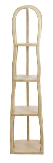 Houten staande kast met vier planken, gezien vanaf de voorkant, in natuurlijke houtkleur.