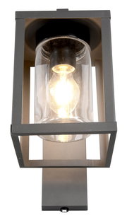 Moderne Außen-Wandleuchte LUNGA in rechteckigem Design mit Glaszylinder, seitliche Perspektive