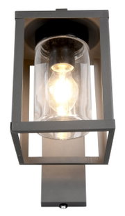 Moderne buitenwandlamp LUNGA in rechthoekig ontwerp met glazen cilinder, zijaanzicht