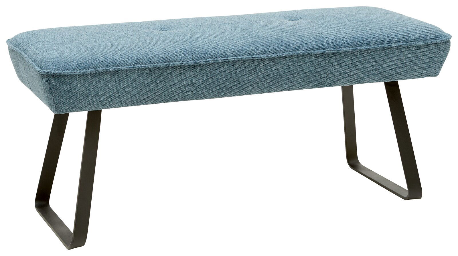 Dieter Knoll Hockerbank PLAY Hockerbank mit blauem Stoffbezug und schwarzen Metallbeinen, seitliche Perspektive