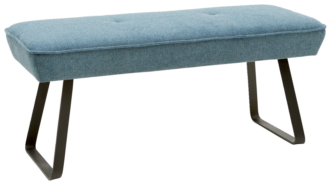 Dieter Knoll Hockerbank PLAY Hockerbank mit blauem Stoffbezug und schwarzen Metallbeinen, seitliche Perspektive