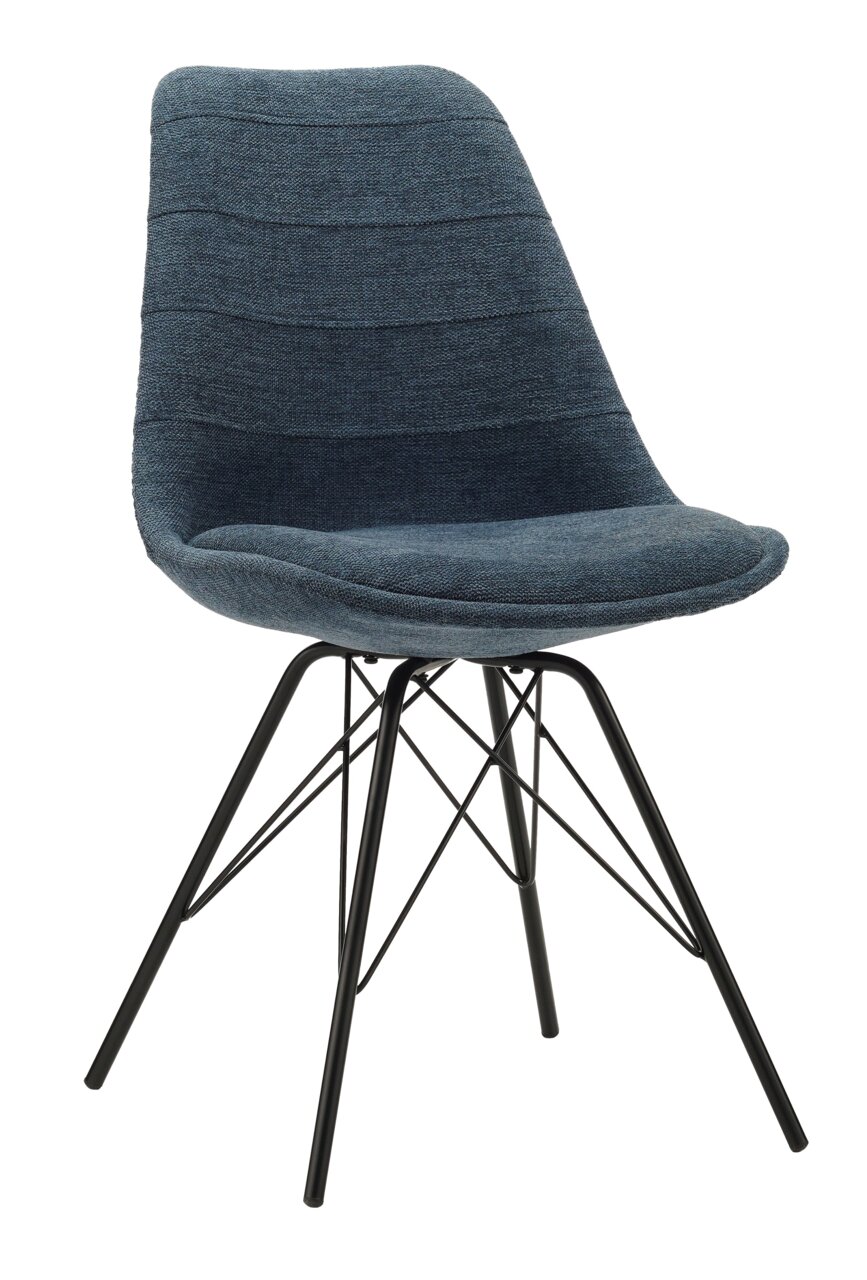 Z2 Stuhl PIET Moderner blauer Stuhl mit gepolsterter Sitzfläche und schwarzem Metallgestell, seitliche Perspektive