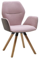 Moderner Armlehnenstuhl Valnatura PIANO in Rosa mit Holzbeinen, seitliche Perspektive