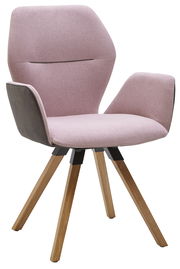 Moderner Armlehnenstuhl Valnatura PIANO in Rosa mit Holzbeinen, seitliche Perspektive