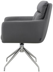 Grauer Armlehnstuhl mit Metallgestell, Seitenansicht