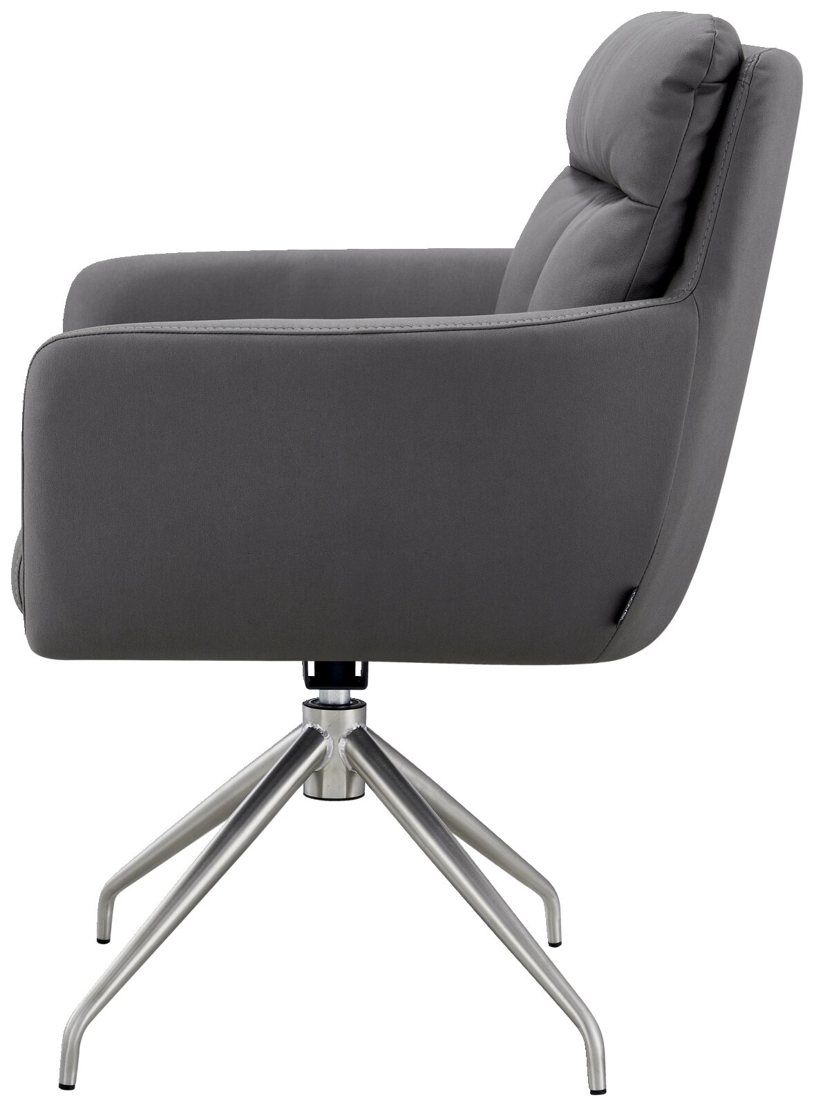 Grijze fauteuil met metalen frame, zijaanzicht