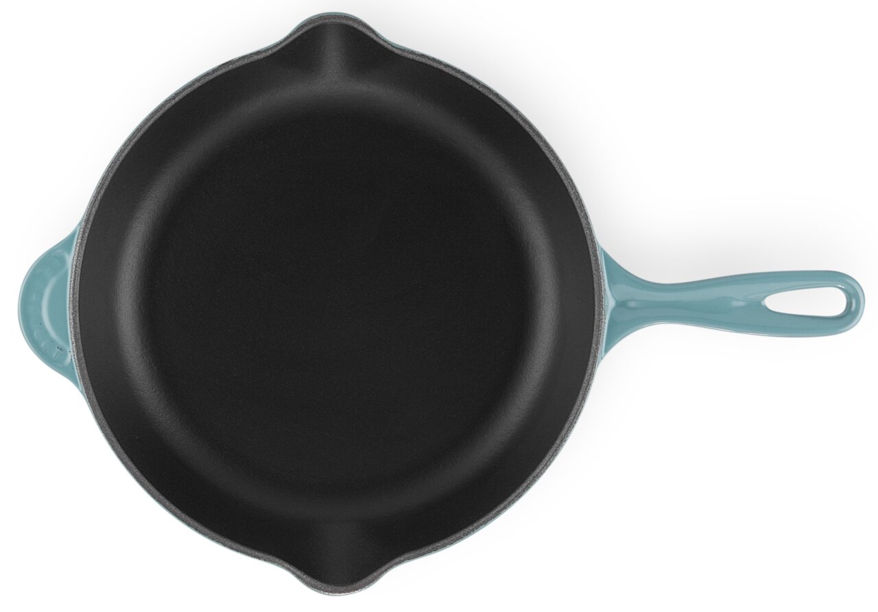 Pfanne 26cm Ocean, Draufsicht, schwarze Innenfläche mit blauem Griff