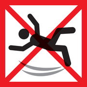 Warnschild mit durchgestrichenem Symbol einer rutschenden Person, Vorderansicht