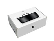 Verpakking van de ovale braadpan WMF Flavour 33x26 cm, schuin van bovenaf gefotografeerd.