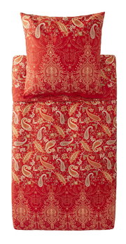 Rote Bettwäsche mit Paisley-Muster, Draufsicht