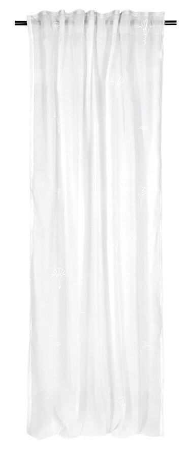 JOOP! Vorhang J!NOLA Weißer Vorhang mit dezentem Muster, frontal fotografiert, aufgehängt an einer Stange.