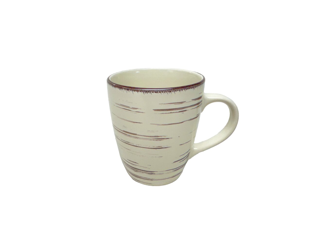 Keramiktasse mit Holzmaserung-Design, seitliche Perspektive