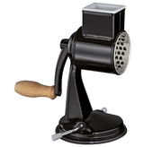 Schwarze Trommelreibe CLASSIC mit Holzgriff, seitliche Perspektive