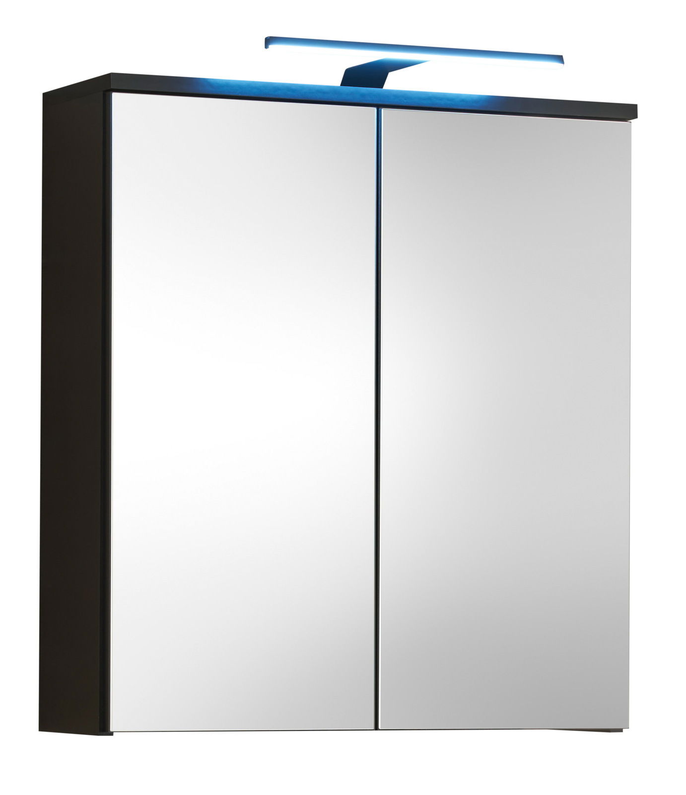 XORA Spiegelschrank SPICE Moderner Spiegelschrank mit zwei Türen und integrierter LED-Beleuchtung, seitliche Perspektive