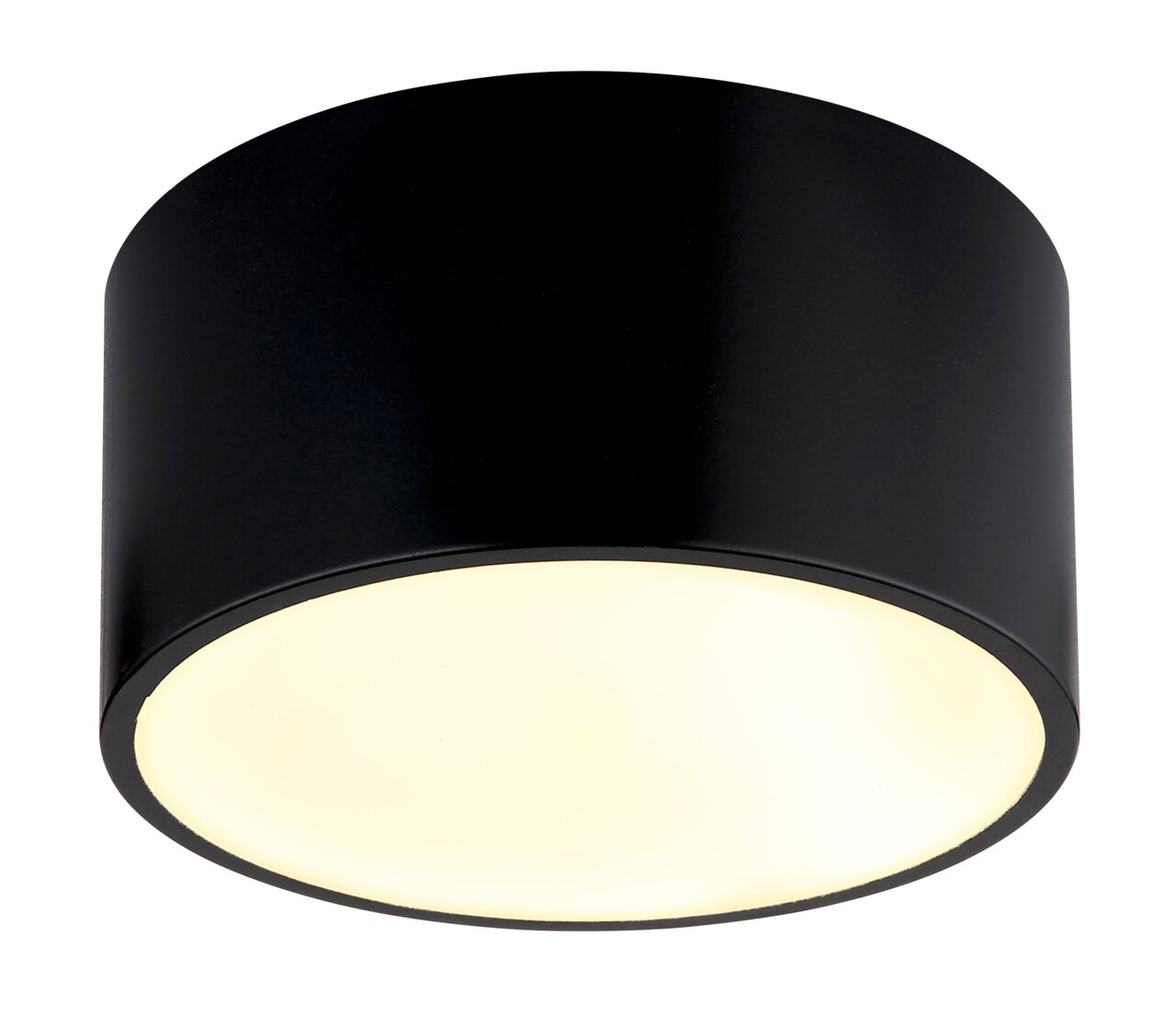 Globo Lighting Deckenleuchte BERTHOLD Schwarze zylindrische Deckenleuchte mit leuchtender Unterseite, seitliche Perspektive