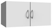 Weißer Wandschrank mit zwei Türen und silbernen Griffen, seitliche Perspektive