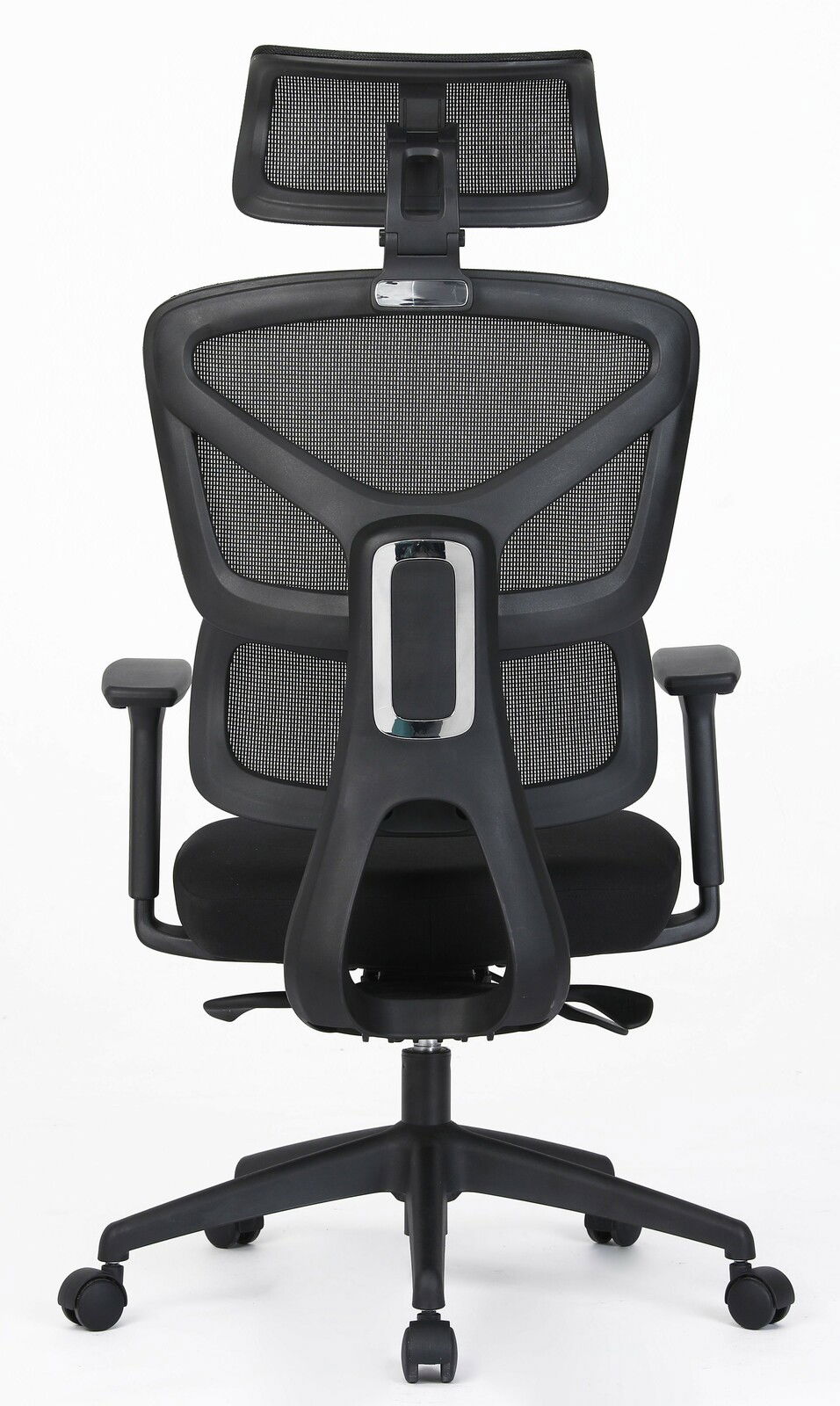 Ergonomischer Drehstuhl mit Netzrückenlehne und Kopfstütze, Rückansicht