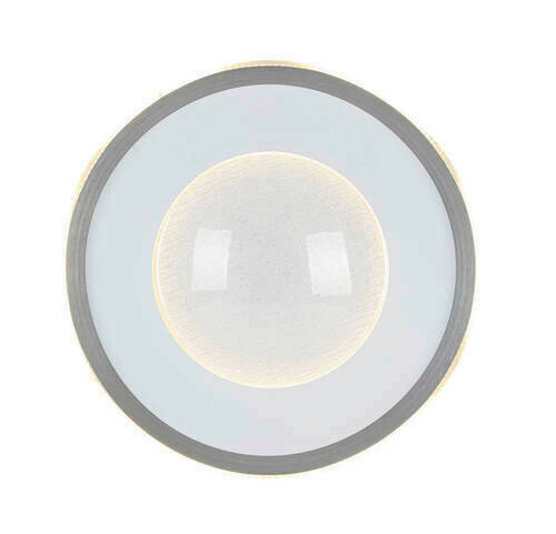 Runde LED-Deckenleuchte aus der Vogelperspektive mit grauem Rand und zentralem Leuchtelement.