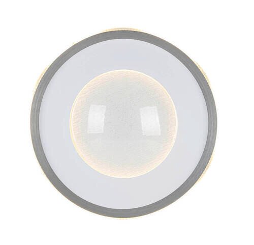 Ronde led-plafondlamp gezien vanuit vogelperspectief, met een grijze rand en een centraal lichtelement.