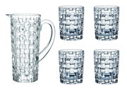 Krugset 5-tlg. Bossa Nova aus Glas mit gewebtem Muster, bestehend aus einem Krug und vier Gläsern, frontal abgebildet.